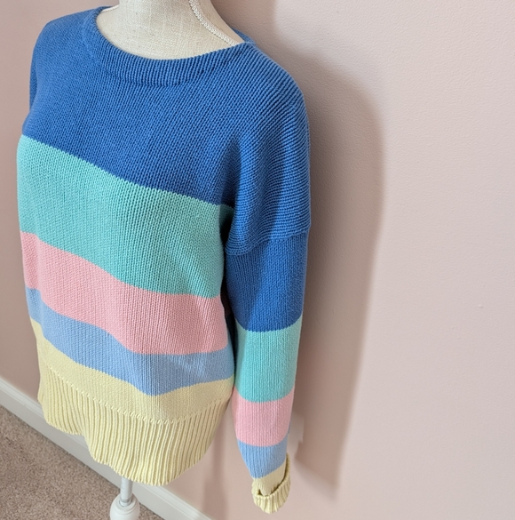 💙 Vintage Ralph Lauren Spring 1987 Cotton Unisex Multicolor Striped Sweater, M - Picture 11 of 16